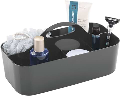 MDesign Caja con asa para la Ducha con 6 Compartimentos – Caja Organizadora Portátil para Artículos de Baño – Cesta de Almacenaje de Plástico para gel, Champú, Cuchillas, etc. – gris Antracita  