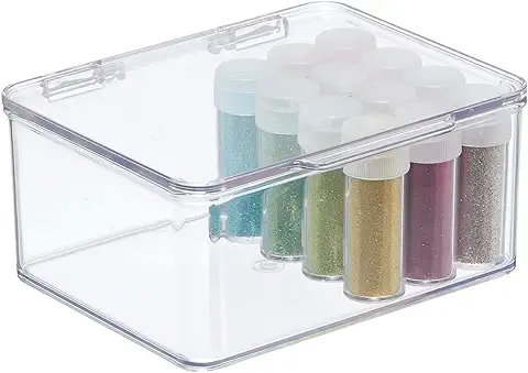 MDesign Caja con Tapadera de Plastico Transparente – Ideal como Organizador de Escritorio, Costurero o para Material de Manualidades – Cajas de Almacenaje Apilables – Tamaño Pequeño  