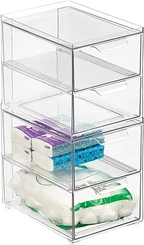 MDesign Caja de Plástico con 2 Cajones para Calzado – Organizador de Armarios Resistente y Apilable – Caja para Guardar Zapatos, Accesorios y más – Juego de 2 – Transparente  