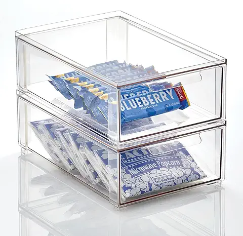 MDesign Caja de Plástico Transparente – Organizador de Armarios Apilable y Plano con Cajón Extraíble – Caja para Guardar Zapatos, Accesorios y Otros Objetos – Juego de 2 – Transparente  