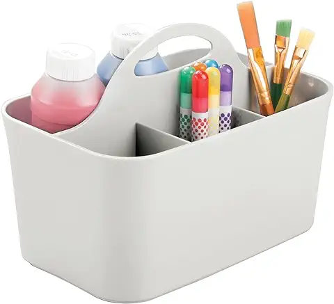 MDesign Cesta Organizadora – Caja Organizadora para Material de Manualidades y de Costura: Botones, Tijeras, Pinturas, Lápices – Gris Claro  