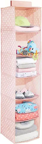 MDesign Estantería Colgante con 6 Apartados – Organizador Colgante de Fibra Sintética con Estampado de Puntos para Cuarto Infantil – Estantes para Colgar Ropa, Zapatos, etc. – Rosa/blanco  