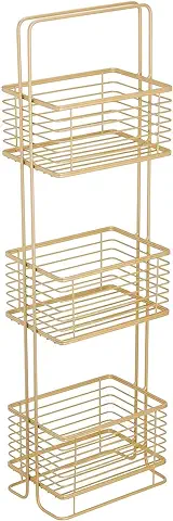 MDesign Estantería de Baño – Estrecho Organizador de Baño con tres Cestas para Cosméticos, Toallas de Manos, etc. – Estantería de pie de Estilo Vintage para Baño, Cocina y Oficina – Dorado Latón  