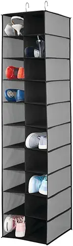 MDesign Estantería para Colgar con 20 Compartimentos – Organizador Colgante Grande para la Barra del Armario – Guarda Zapatos para Organizar Armarios y Ahorrar Espacio, También para Ropa – Gris/Negro  