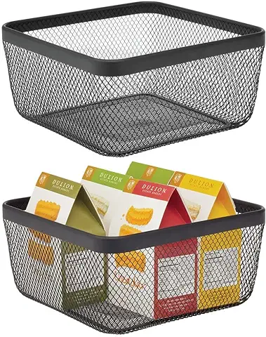 MDesign Juego de 2 Cajas Multiusos de Metal de 30,5 cm x 30,5 cm x 15,2 cm – Organizador de Cocina, Despensa, Baño y más – Cesta de Almacenaje de Alambre, Compacta y Universal – Negro  