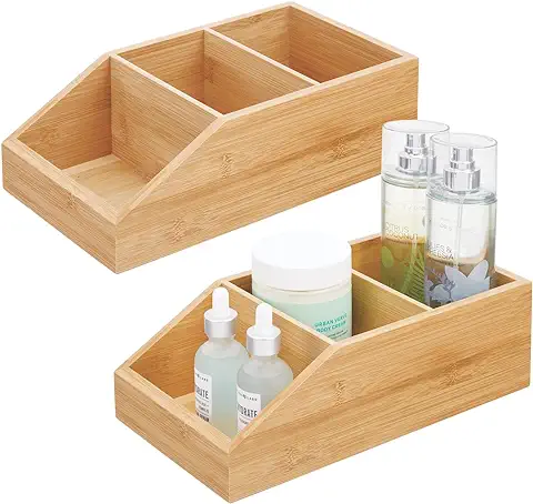 MDesign Juego de 2 Cajas Organizadoras con 3 Compartimentos – Gran Cajón de Madera de Bambú para Cosméticos, Maquillaje y Otros Accesorios – Clasificador Ecológico para Baño, Cocina, etc. – Natural  