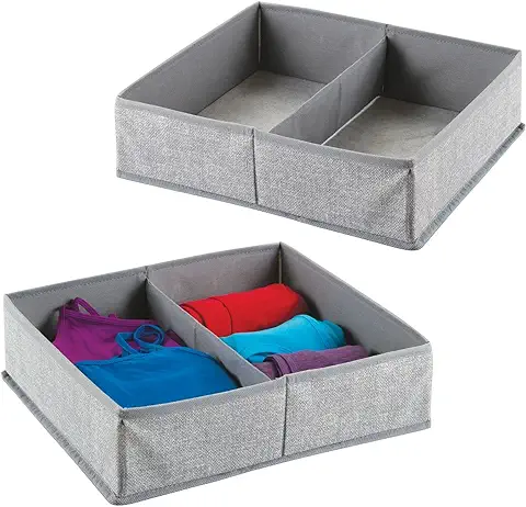 MDesign Juego de 2 Cajas Organizadoras de tela con 2 Compartimentos – Los Organizadores para Cajones y Armarios Ideales – Versátiles Cestas de tela – Color: gris  