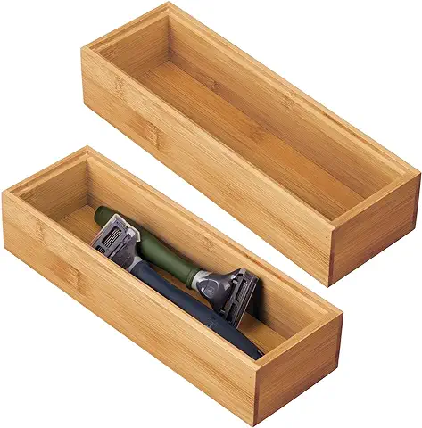 MDesign Juego de 2 Cajas Organizadoras para el Baño – Práctico Cajón Organizador de Bambú – Caja de Madera de para Organizar Maquillaje, Maquinillas, Lociones y más – Color Natural  