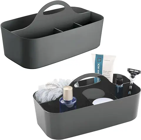 MDesign Juego de 2 Cajas Organizadoras para la Ducha con 6 Compartimentos – Caja con asa de Plástico para Artículos de Baño – Cesta de Almacenaje Portátil para gel, Champú, etc. – gris Antracita  