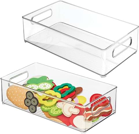 MDesign Juego de 2 Contenedores de Plástico con asas Integradas – Organizadores de Maquillaje Rectangulares de Diseño Atractivo – Cajas Organizadoras para Guardar Cosméticos en el Baño – Transparente  