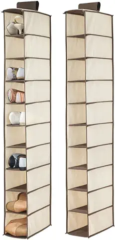 MDesign Juego de 2 Muebles Zapateros para Colgar – Organizador de Zapatos para Armario con 10 Compartimentos – Estanterías para Zapatos, Bolsos o Carteras – Crema/marrón Espresso  