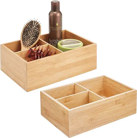 MDesign Juego de 2 Organizadores de Baño de Madera – Práctica caja Organizadora con 3 Compartimentos para Productos de Belleza de todo tipo – Elegante Organizador de Cosméticos – Color Natural  