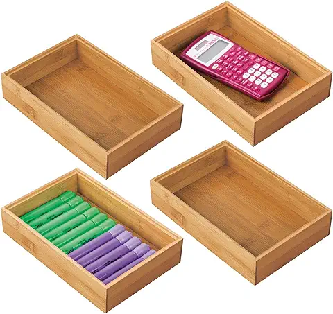 MDesign Juego de 4 Cajas Organizadoras para Escritorio y Lavabo – Caja Rectangular de Bambú – Organizador de Madera para Artículos de Oficina y Manualidades – Color Natural  