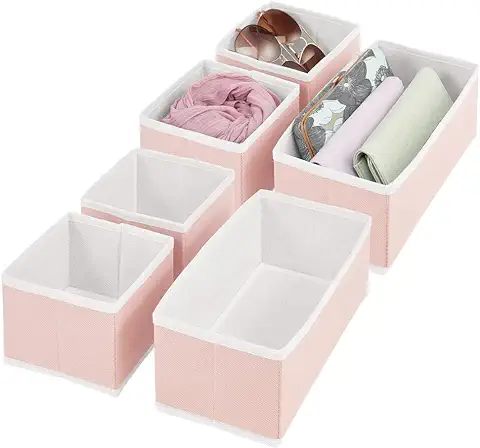 MDesign Juego de 6 Cajas Organizadoras – Cestas de tela de Diferentes Tamaños para Cajones – Organizadores para Armarios para Guardar Calcetines, ropa Interior y más – Rosa/blanco  