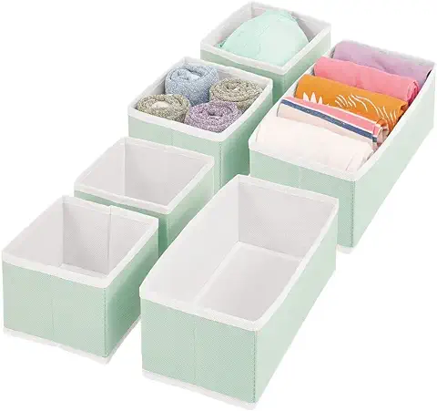 MDesign Juego de 6 Cajas Organizadoras – Cestas de tela de Diferentes Tamaños para Cajones – Organizadores para Armarios para Guardar Calcetines, ropa Interior y más – Verde Menta/blanco  