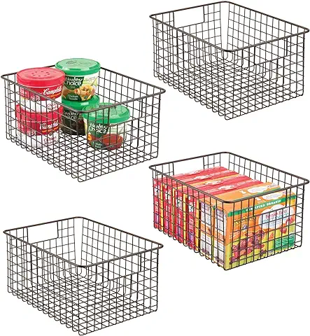 MDesign Juego de Cestas Organizadoras Multiusos de Alambre de Metal – Organizador de Cocina o Despensa Portátil – 30,5 x 22,9 x 15,2 cm – Cesto Extraíble con asas Compacto y Universal – Color Bronce  