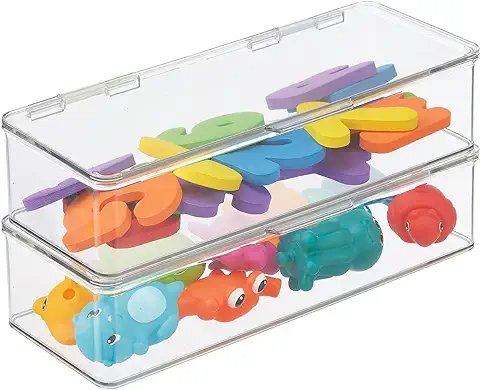 MDesign Organizador de Juguetes – Juguetero Grande con tapa de Plástico Robusto – Caja Organizadora Apilable para Guardar Juguetes y Manualidades en el Cuarto Infantil – Juego de 2 – Transparente  