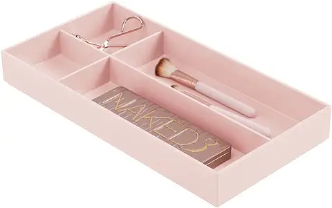 MDesign Organizador de Maquillaje – Cajas Organizadoras con 4 Compartimentos para Cosméticos, Labiales, Pintaúñas y más – Caja Apilable para Baño o Dormitorio – Rosa Claro  