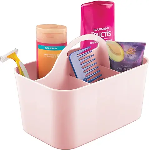 MDesign Organizador Pequeño de Plástico para Ducha/baño, con asa para Dormitorio, Estante, Gabinete, para Jabón, Champú, Acondicionador, Peines, Cepillos, Colección Lumiere, rosa Claro  