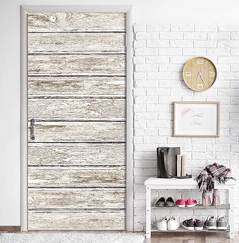 MEGADECOR Vinilo Adhesivo Decorativo para Puertas. 83cm x 204cm, Paneles De Madera Blanca Cepillado  