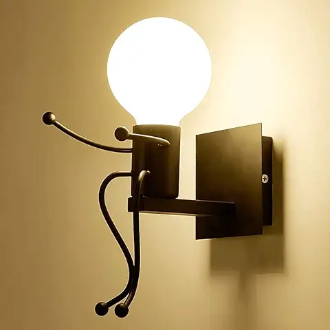 Mengjay Humanoide Creativo Lámpara de Pared Interior Luz de Pared Moderno Apliques de Pared Art Deco Max 60W E27 Base para Niños, Dormitorio, Escaleras, Cocina, Pasillo, Restaurante, Negro  