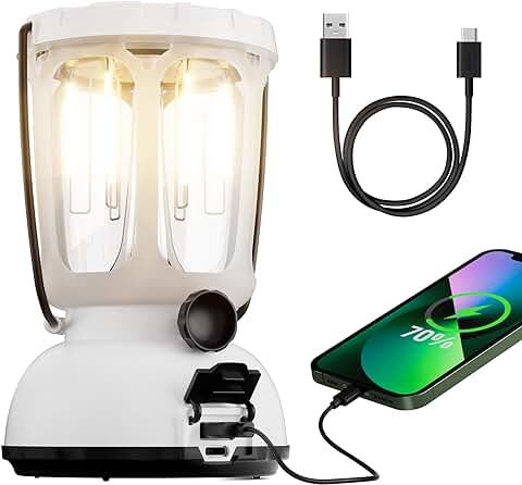 Mesqool Linterna de Camping LED Recargable,Lámpara de Manivela Solar,3 Modos de Iluminación con Batería de 6000 MAh,IPX4 Impermeable,Carga por Puerto USB,para Acampar, Pescar,Rescatar (Blanco)  