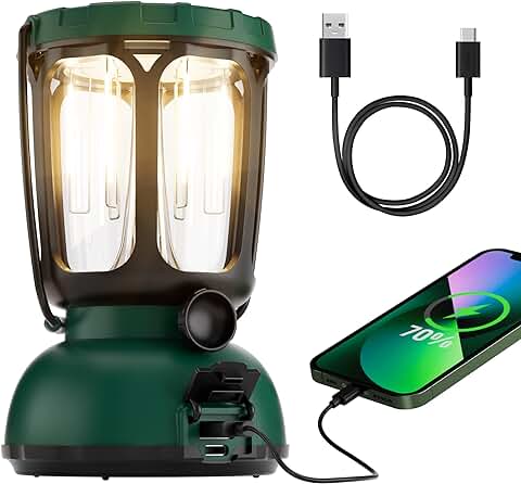 Mesqool Lámpara Solar de Camping,Linterna Recargable de Camping,Potente MAX 650 Lumens,3 Modos de Iluminación Ajustable,Lámpara LED de Camping con Batería de 6000mAh,para Camping,Vivac,Pesca(Verde)  