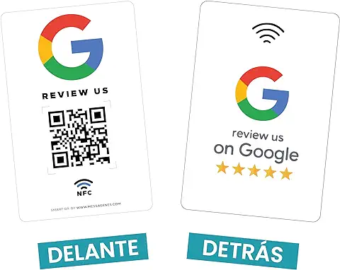 MESSAGENES | Tarjeta PVC Reseñas Google QR y NFC | Tarjeta Placa Código QR Reseñas Google | 1 Unidad 8,6 x 5,5cm | Tarjeta de Negocio QR y NFC Google | Consigue Reseñas con la Tarjeta NFC Google