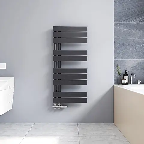 Meykoers Radiador Toallero Plano 90x40cm，radiador Toallero Baño Panel Antracita Toallero Secador Conexión Lateral Diseño  