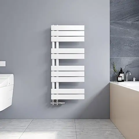 Meykoers Radiador Toallero Plano 90x40cm，radiador Toallero Baño Panel Blanco Toallero Secador Conexión Lateral Diseño  