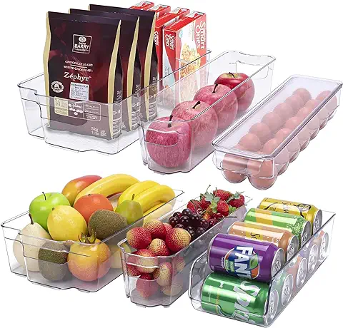 Mezzar Organizadores de Frigorífico, 6 Apilables Organizador Nevera Cocina, Plástico Transparente Refrigerador Almacenaje Nevera Contenedores para Despensa Sin BPA  