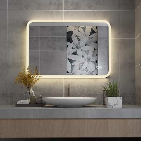 MIQU Espejo de Baño LED con Iluminación 100x60cm con Anti-vaho + Touch + 3 Luz de Color Regulable 3000-6500K Vertical y Horizontal 600x1000 mm  