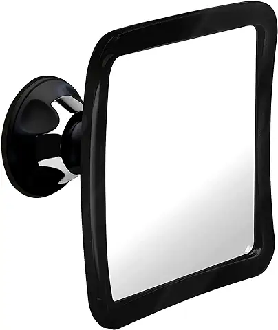 MIRRORVANA Espejo de Ducha y Afeitado sin Niebla con Soporte de Succión Mejorado para Baño, Superficie Antivaho Inastillable y Giro de 360°, 16 cm x 16 cm (1 Aumento) (Negro)  