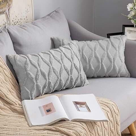 MIULEE 2 Piezas de Funda de Cojines Fibra de Poliélter con Diseño Bordado Funda de Almohada Cuadrada Moderna Decorativa para Sofa Hogar Silla Oficina Cama Habitacion Salón 30 x 50cm Gris Claro  