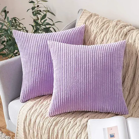 MIULEE Funda Cojines para Sofá Funda de Almohada de Corduroy Súper Suave Cojin de Pana a Rayas Decoración Moderna para Sofá Silla Cama Sala de Estar Dormitorio 45x45 cm 2 Piezas Violeta  