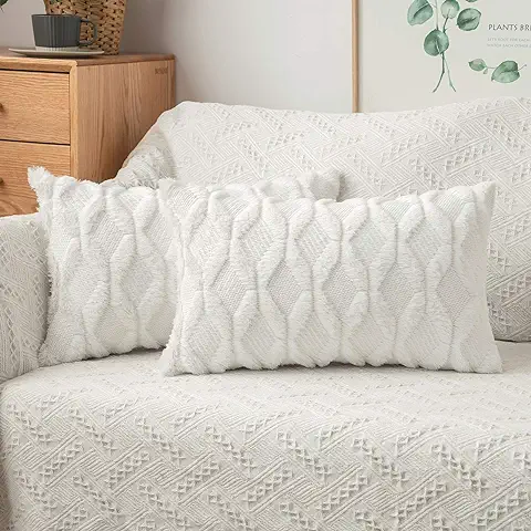 MIULEE Funda de Cojines de Pelo Cojines con Bordado Funda de Almohada Boho para Invierno Moderna Decoracion para Sofa Silla Oficina Cama Habitacion Salón 30x50 cm 2 Piezas Blanco  