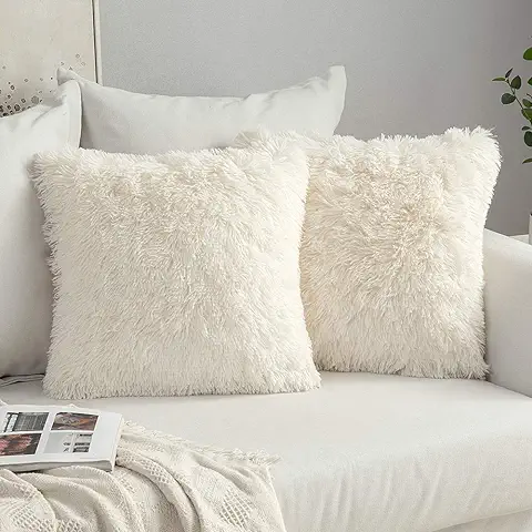 MIULEE Funda de Cojines de Pelusa Funda de Almohada de Felpa de Sofá Pelo Artificial Suave Invierno Decoracion para Cama Oficina Dormitorio Habitacion Silla Salon 2 Piezas 60x60cm Beige  