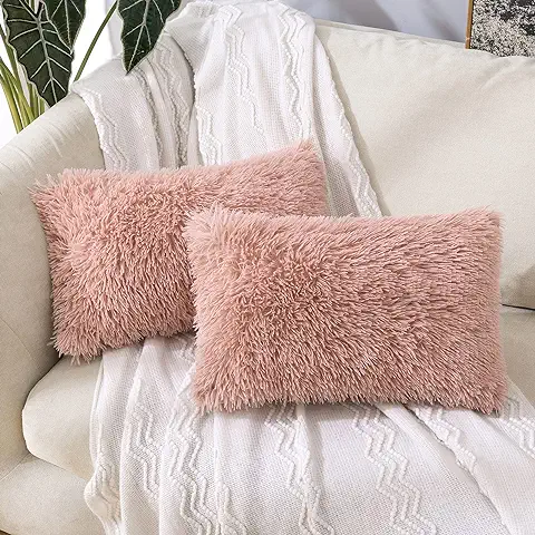 MIULEE Funda de Cojines de Pelusa Funda de Almohada de Felpa de Sofá Pelo Artificial Suave Invierno Decoracion para Cama Oficina Dormitorio Habitacion Silla Salon 2 Piezas 30x50cm Rosa Polvorienta  