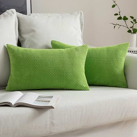 MIULEE Fundas Cojines para Cama Funda de Almohada de Pana Cojin de Sofa Color Solido Poliéster Decoracion para Habitacion Dormitorio Oficina Silla Salon Comedor 2 Pieza 30x50cm Manzana Verde  