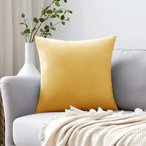 MIULEE Terciopelo Funda de Cojine Funda de Almohada del Sofá Throw Cojín Decoración Almohada Caso de la Cubierta Decorativopara Sala de Estar 50 x 50cm 20 x 20 Pulgadas 1 Pieza Amarillo Mostaza  