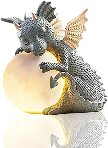 Mocoli Figura Decorativa Dragon con Luz Redonda, Figuras de Dragones Decoracion de Jardin para Exterior, Dragon Decorativo de Jardin Dragon para Balcon, Decoracion de Jardin Dragon de La Suerte  