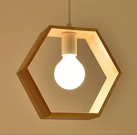 Moderna Luz Colgante Lámpara de Techo, E27 Retro Lámpara de Techo Iluminación Decorativa, Iluminación Colgante de Madera Clásica para Restaurante Coffee Bar (Hexágono)  