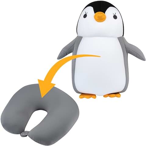 MOMO WAY Almohada para el Cuello 2 en 1, Lindo Pingüino en Forma de U, Juguete de Peluche para Niños, Cojín de Viaje para Camping, de Sueño y Juego para Aviones y Automóviles  