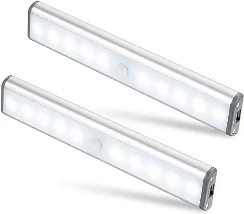 MOSTON 10 LED USB, De Aluminio Recargable Magnético Movimiento Sensor Luces Nocturnas,Auto En/apagado Portátil Sin Cable,palo en Cualquier Sitio para Armario  