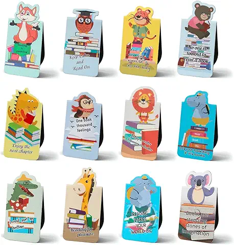 MWOOT 24 Piezas Marcapaginas Magnetico, Animal Marca Paginas Magnetic Bookmarks Set, Lindo Imán Marcadores Magnéticos para Niños Estudiantes Escuela Oficina Lectura Suministros (12 Estilos,5.5x3CM)  