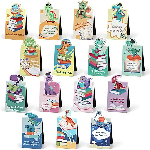 MWOOT 30 Piezas Dinosaurio Marcapaginas Magnetico para Niños, Marca Paginas Dinosaur Magnetic Bookmarks Set, Creativo Imán Marcadores Magnéticos para Estudiantes Escuela Oficina (15 Estilos,4.5x3CM)  