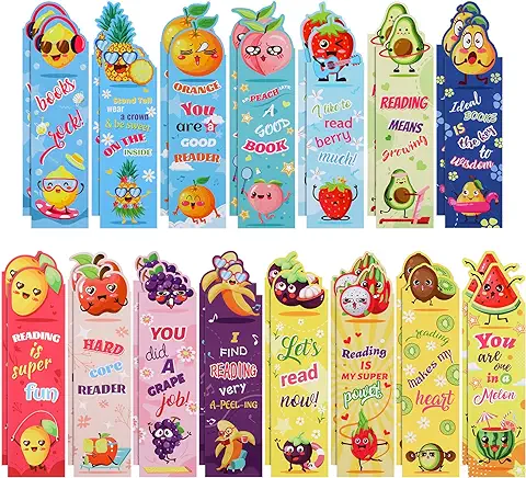 MWOOT 30 Piezas Fruta Marcadores de Papel Página,Bookmarks Set Marcapáginas de Inspiración para Niños Estudiantes,Page Clips Creativos para Material de Oficina Accesorios de Lectura(15 Estilos,15x4cm)  