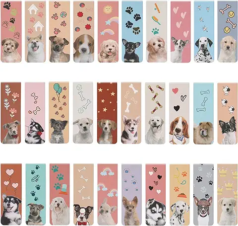 MWOOT 30 Piezas Marcadore de Libro Magnético Adorable Cachorro,Dogs Magnetic Bookmarks para Accesorios de Lectura,Book Page Clips Creativos para Niños Estudiantes y Profesores(30 Estilos,2x6cm)  