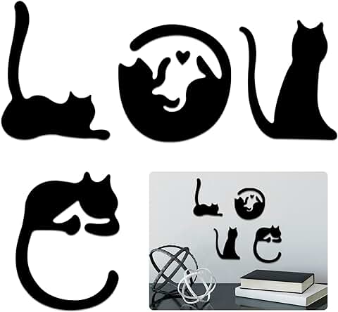 MytaYt 4 Negro Piezas Love Decoración de Pared Gatos Diseño de Texto En Inglés Love Decoración de Pared Arte de Pared Adornos Geométricos para Pasillo,Dormitorio, Sala de Estar Y Baño  