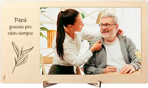 Nagu® ES- PAPÁ Marco de Fotos de Madera, Portafotos con Frase Original y Bonita para Hacer un Regalo Original con Foto a Papá en el día del Padre, en su Cumpleaños o un día Especial  